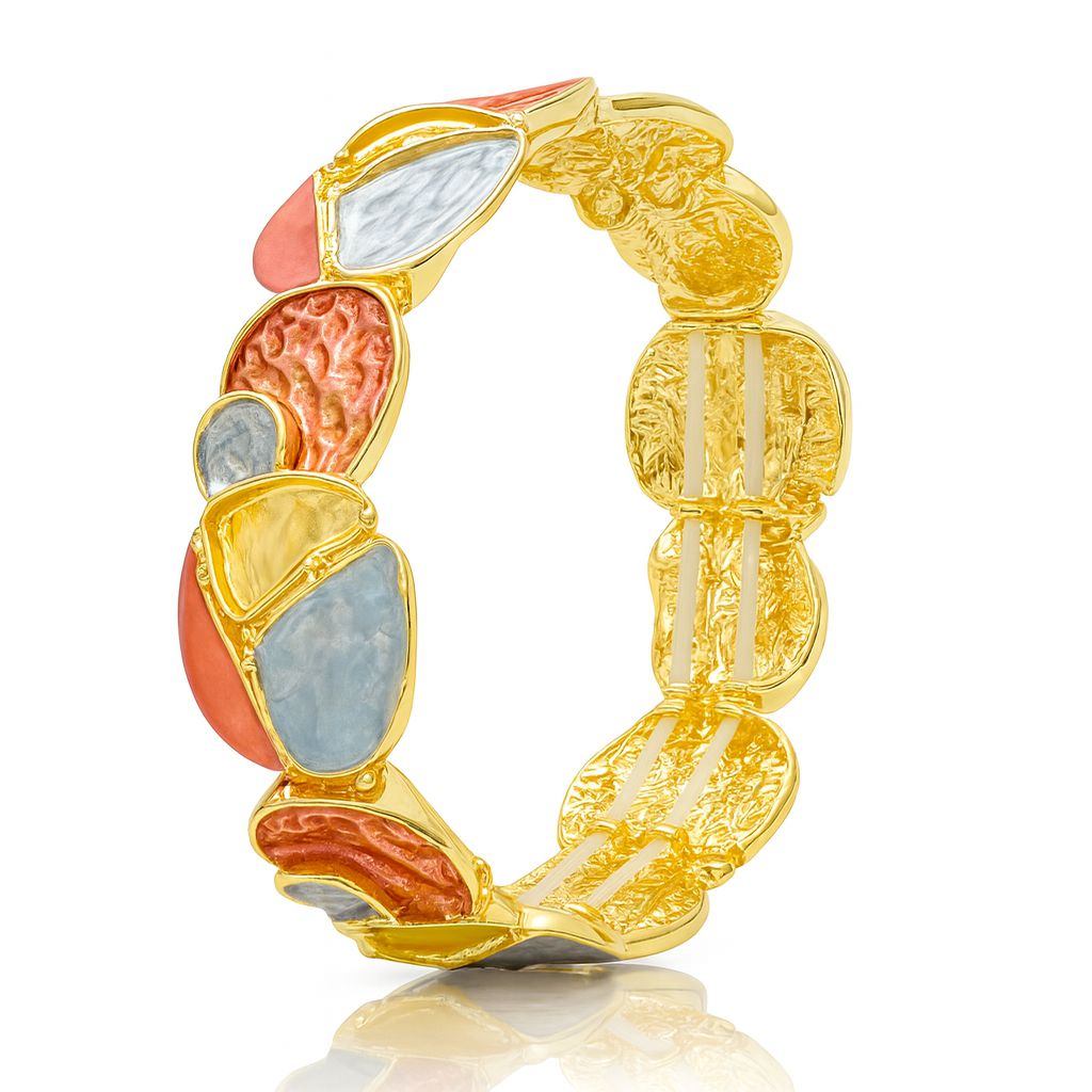 Hand-painted textured stone bracelet with KC gold plating