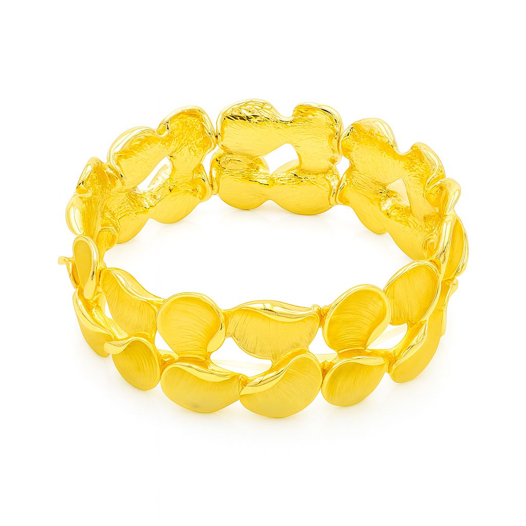 Textured alloy floral bracelet with sculpted petal links – side angle