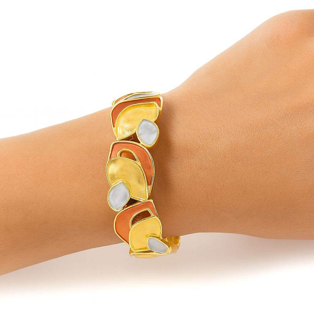 KC gold plated alloy bracelet with artistic enamel shapes