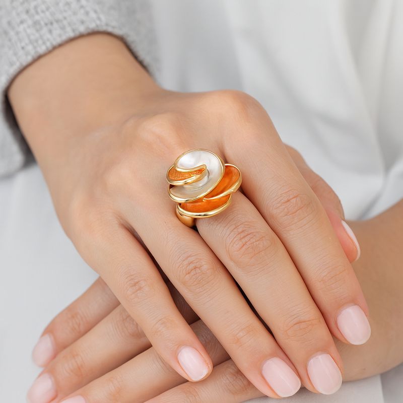 KC gold plated adjustable ring with hand painted enamel detail