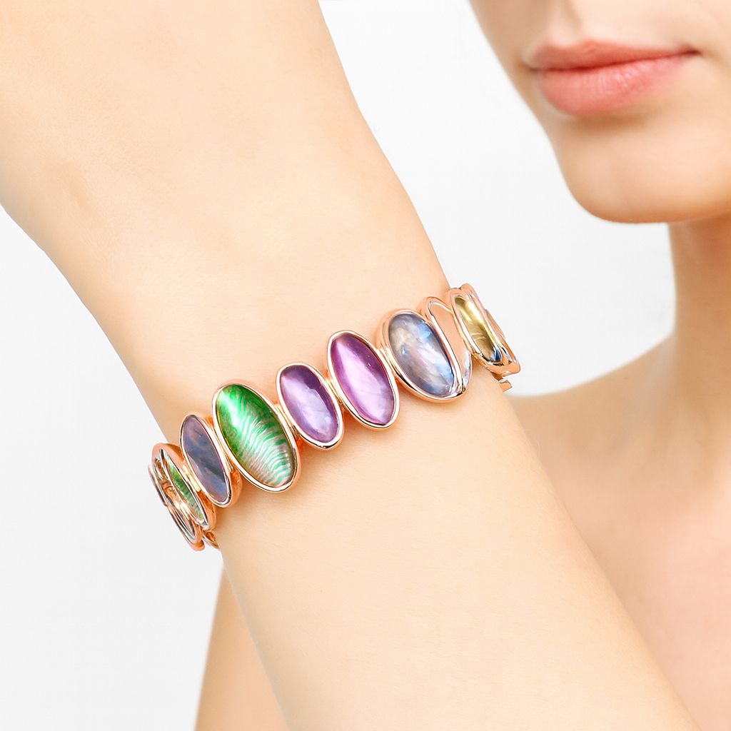 Close-up of multicolor enamel bracelet for women”