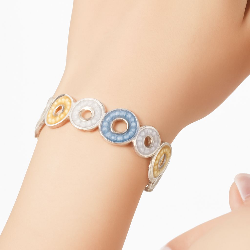 KC gold plated alloy bracelet with round art enamel
