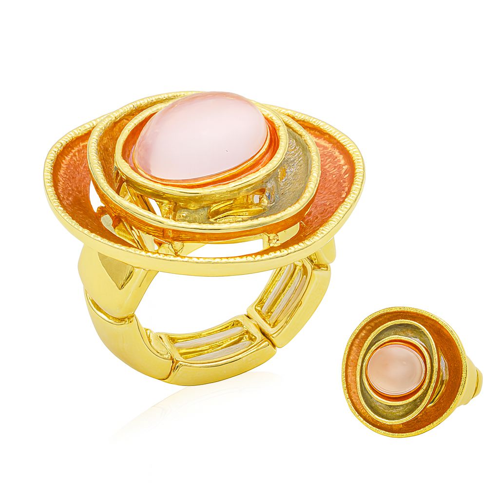 KC gold plated artistic statement ring with hand painted enamel abstract design for women