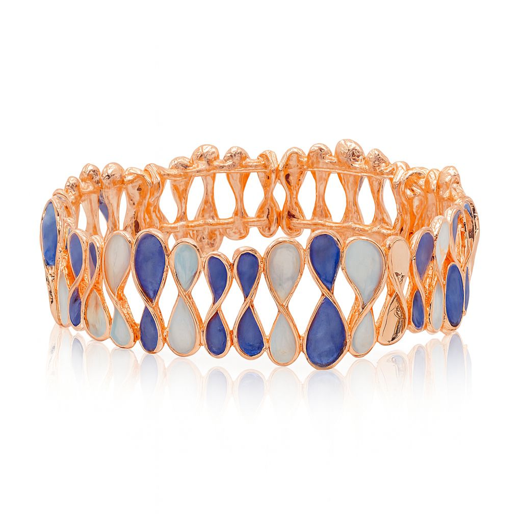 Stretch bangle for women featuring hand-painted blue enamel drops