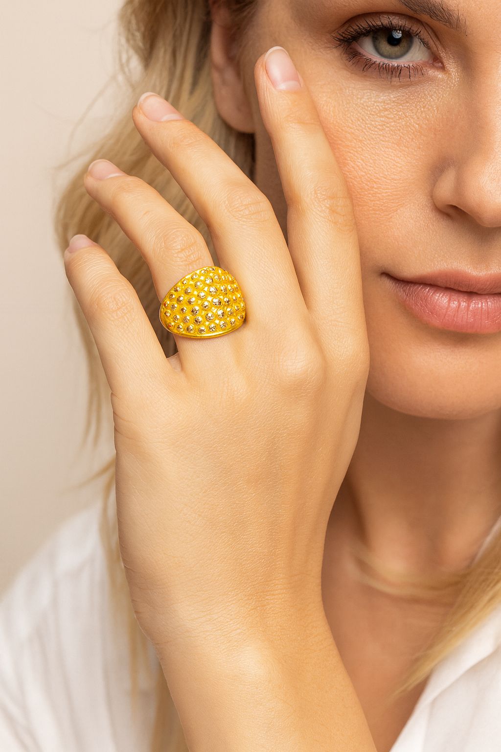 Bold KC gold plated ring with hand-painted enamel texture