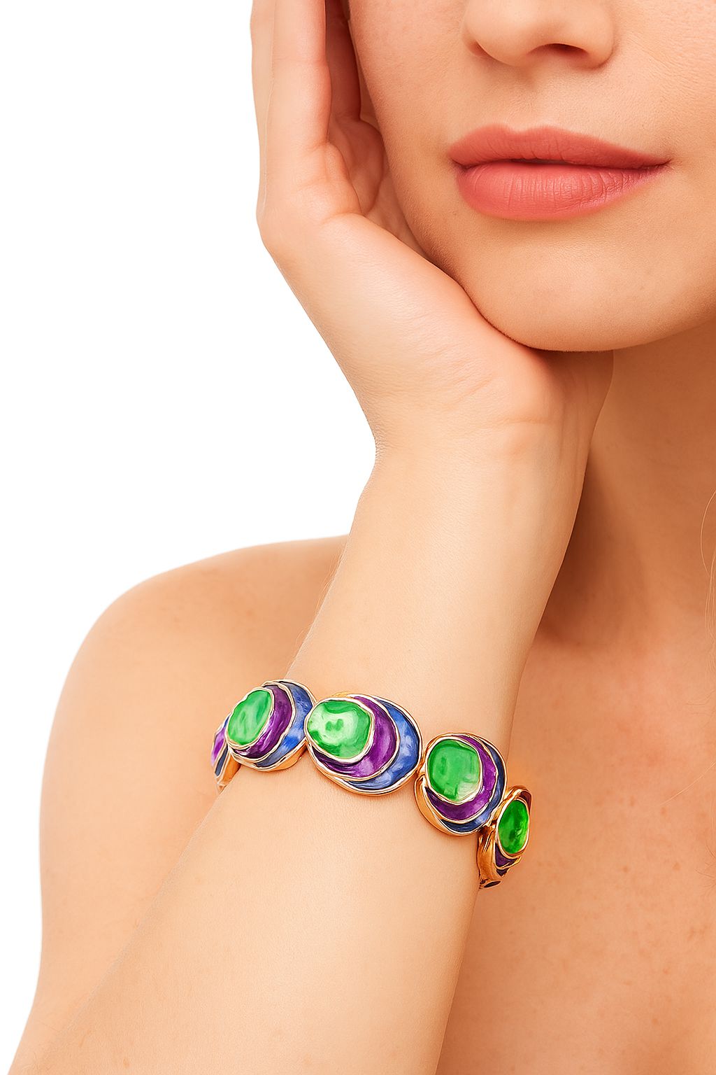 Red and gold hand-painted enamel bracelet for women