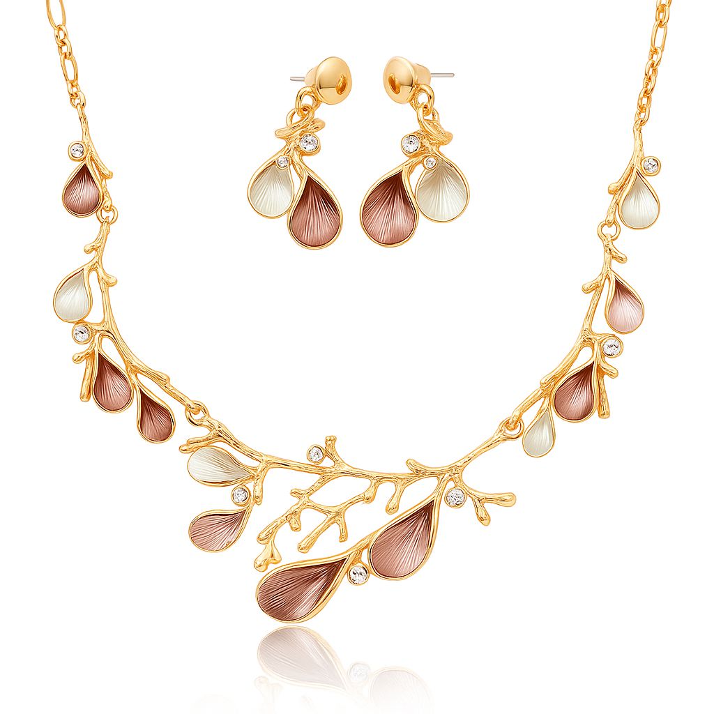 KC gold plated hand-painted enamel branch necklace and earrings set