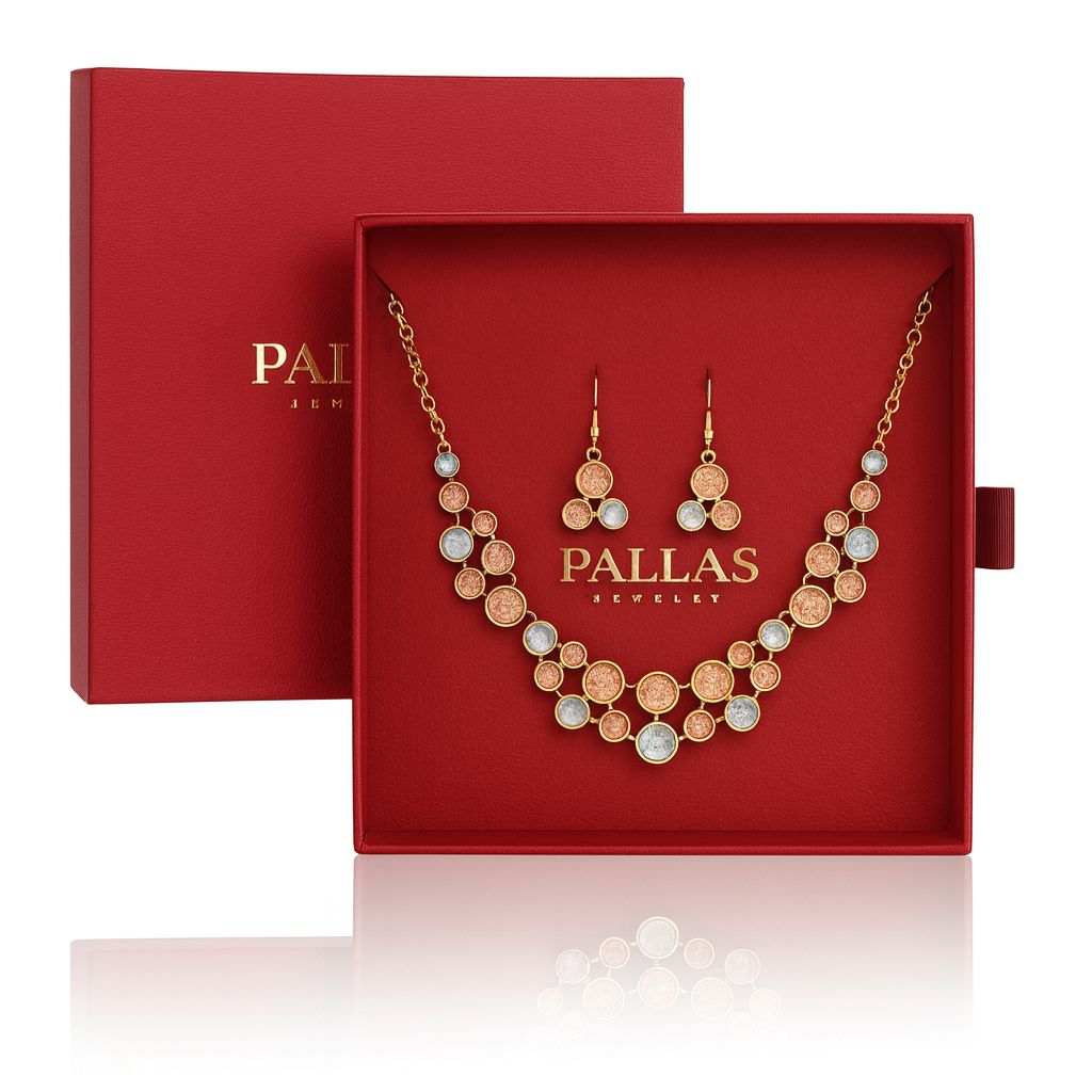 ALLAS Jewelry gift box with tri-tone necklace and earrings set