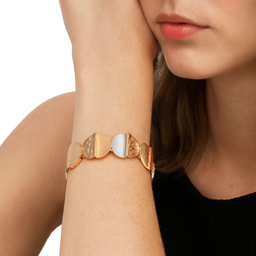 Women wearing geometric enamel bracelet fashion jewelry