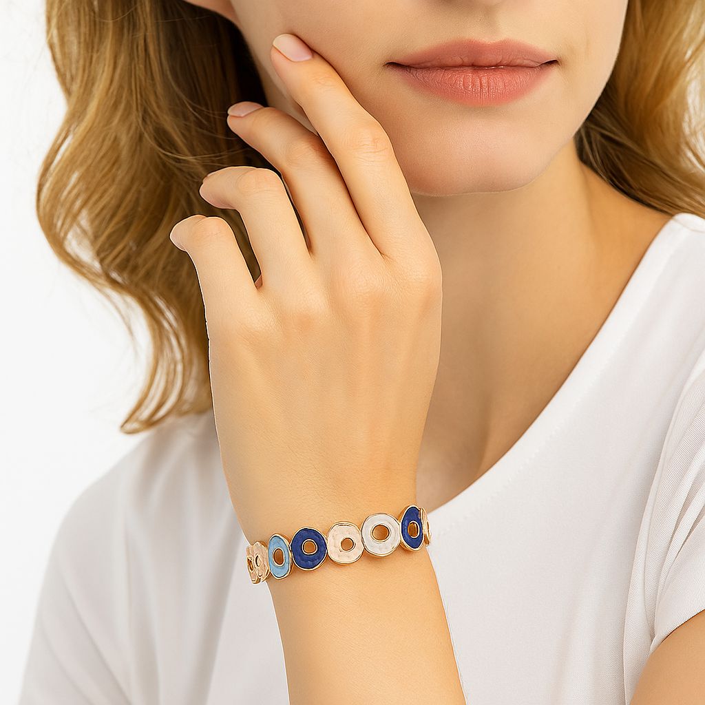 Stylish colorful enamel bangle for women in gold and blue tones