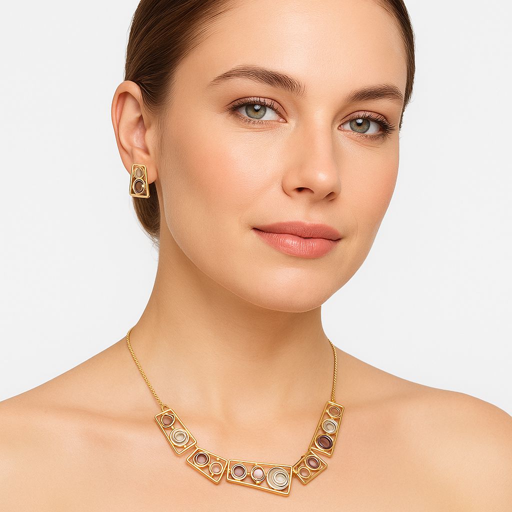 Rectangular geometric enamel necklace with KC gold plating