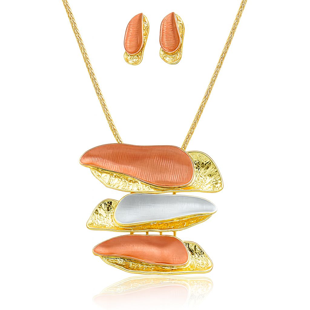 KC gold plated necklace and earrings set with hand-painted enamel design