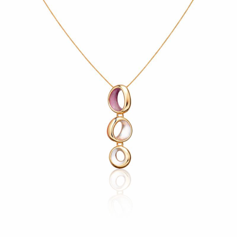 KC gold plated necklace and earrings set with hand painted enamel worn by model