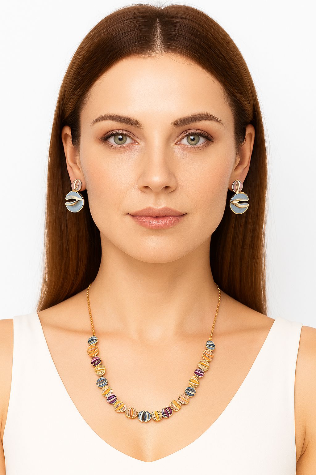 KC gold plated alloy necklace with hand painted enamel details