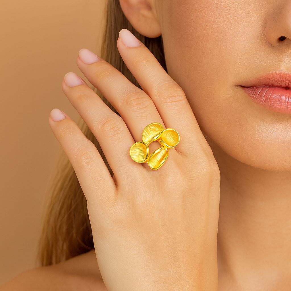 KC gold-plated artistic flower ring for women