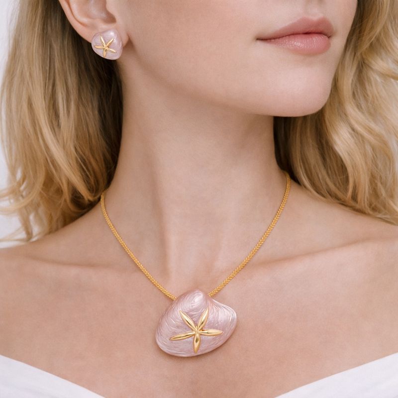 Luxury pink floral jewelry set with KC gold plated alloy