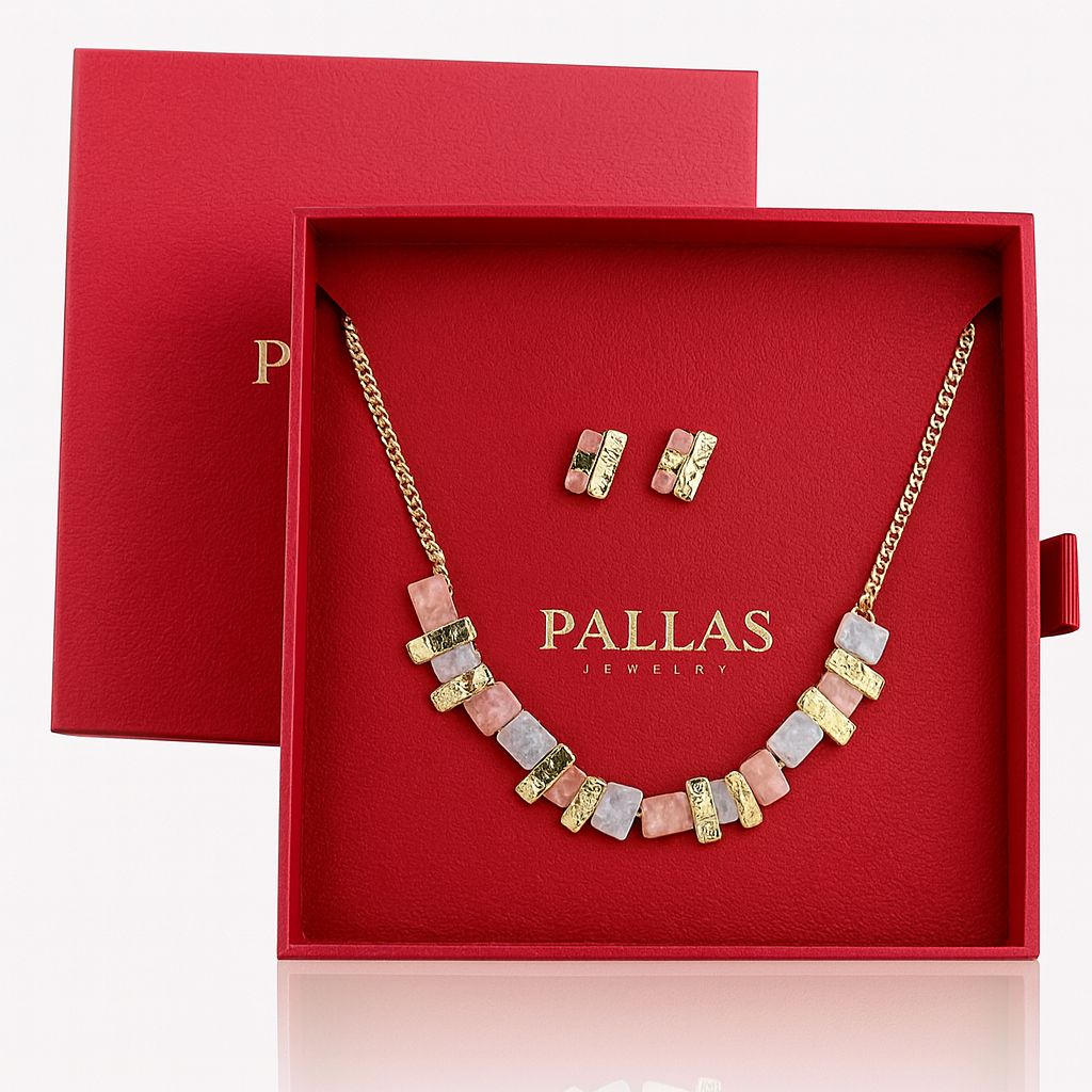 PALLAS red gift box with geometric hand-painted necklace and earrings