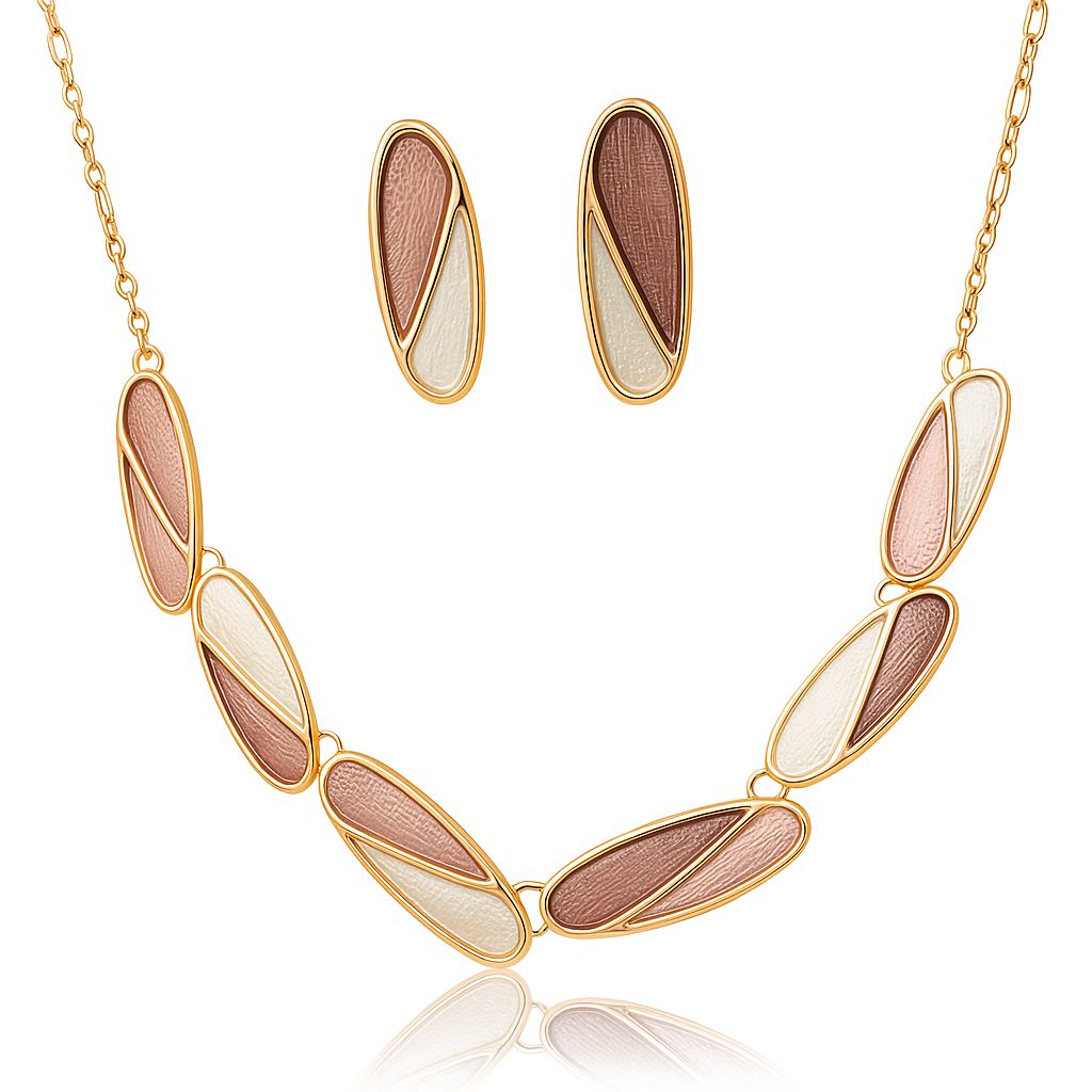 KC gold plated hand-painted enamel necklace and earrings set with modern artistic design