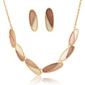 KC gold plated hand-painted enamel necklace and earrings set with modern artistic design