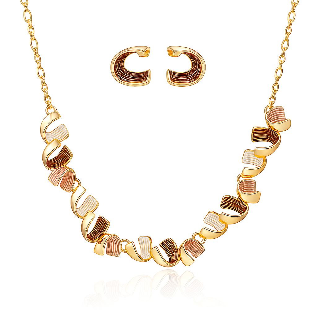 Hand painted enamel necklace set with KC gold plated alloy finish