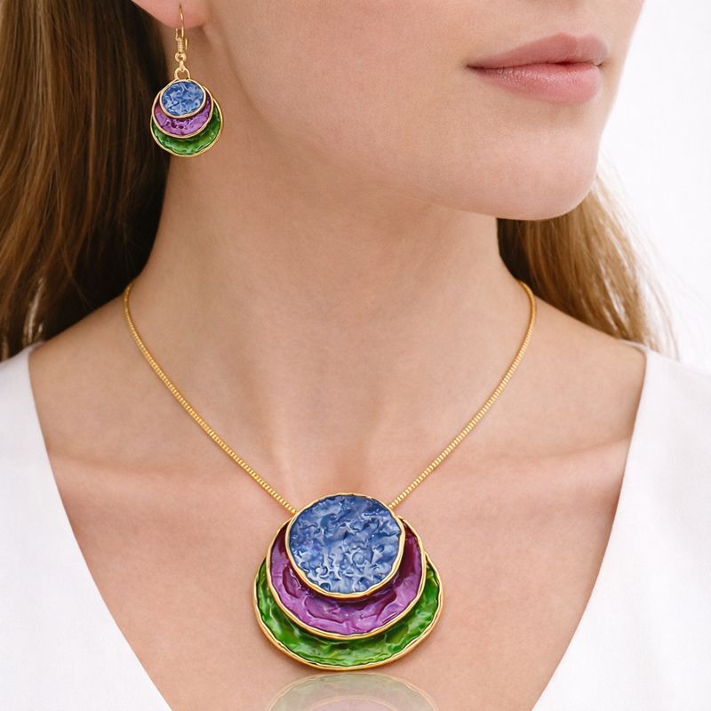 Hand painted enamel disc earrings with KC gold plated finish