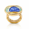 KC gold plated hand-painted enamel statement ring with blue accent