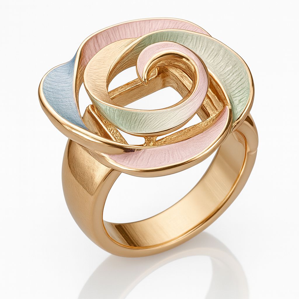 Hand-painted enamel swirl ring worn on hand with KC gold finish
