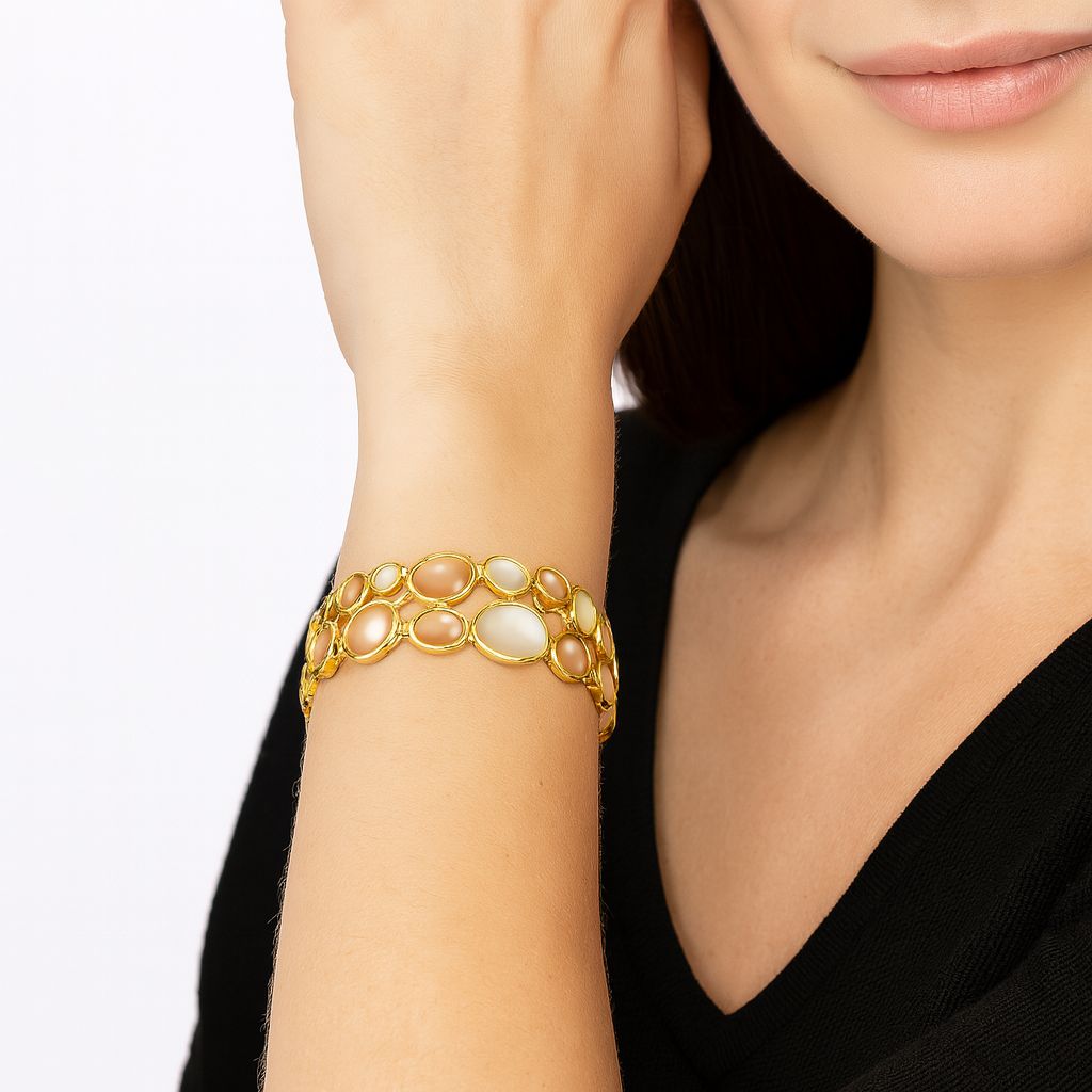 Artistic pastel oval bracelet with handcrafted enamel details