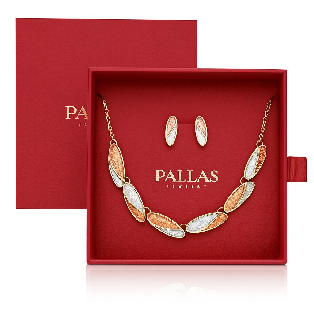 PALLAS red box featuring hand-painted oval jewelry set