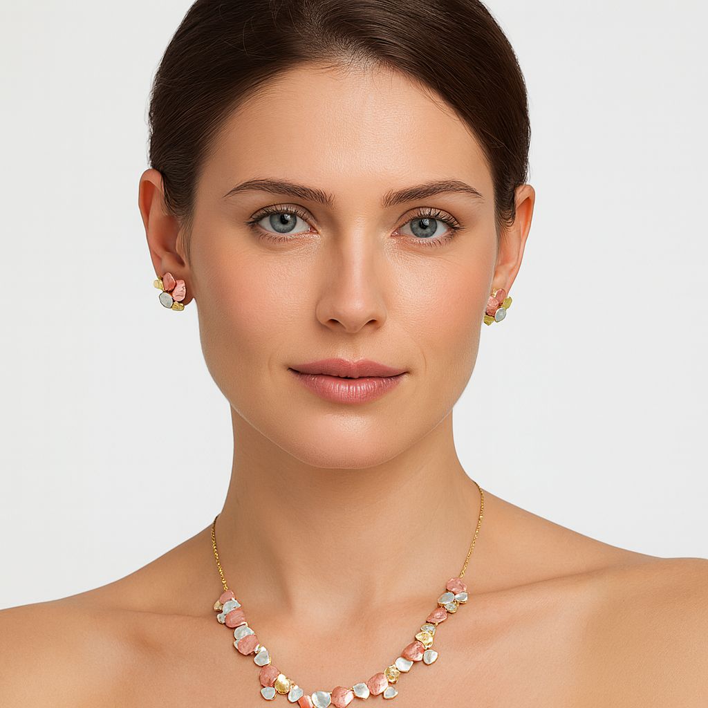 Women’s artistic floral-inspired jewelry set with hand-painted details