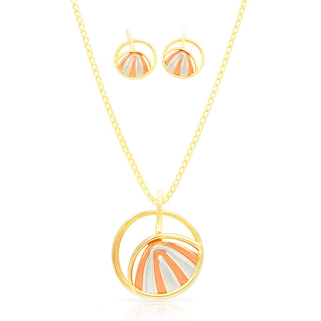 KC gold round pendant necklace and stud earring set for women