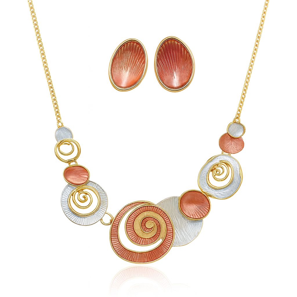 KC gold spiral enamel necklace and earrings set for women