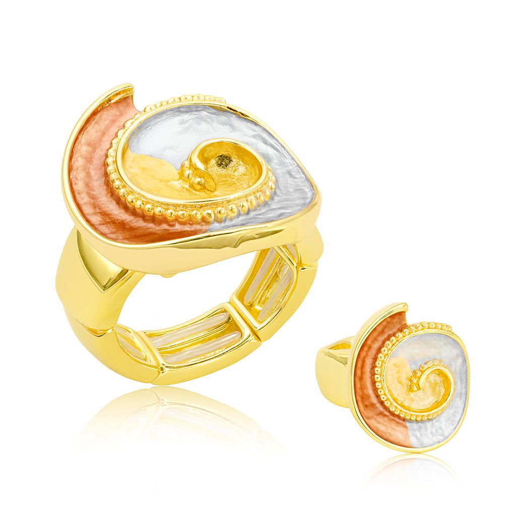 KC gold spiral swirl ring with hand-painted enamel for women