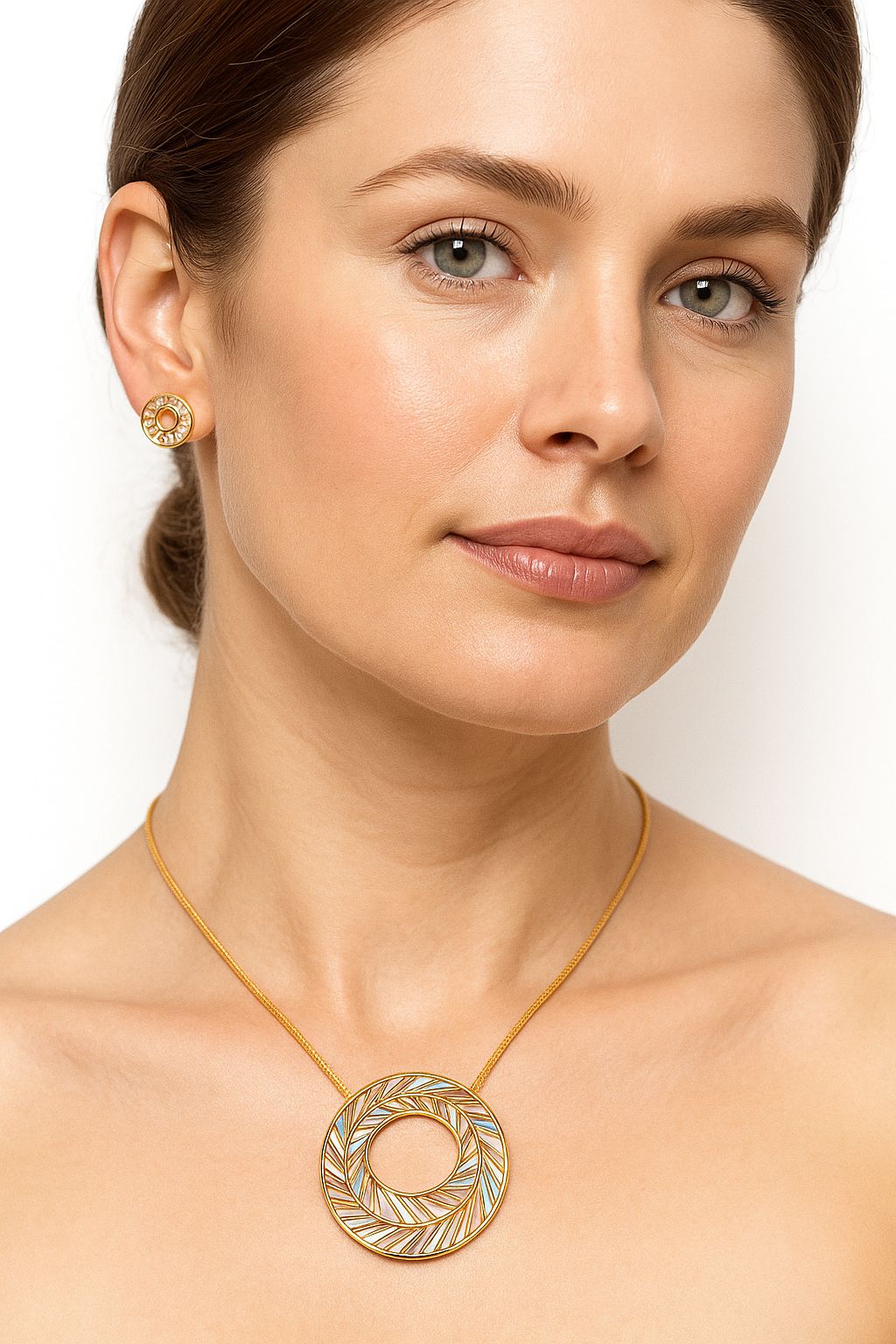 Hand-painted enamel circular necklace with KC gold finish