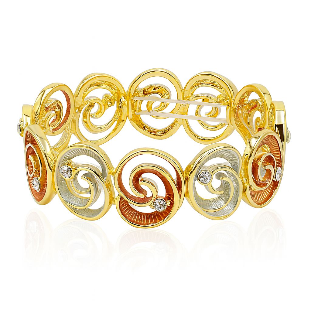 Hand-painted enamel gold bracelet showing teardrop design – detail photo