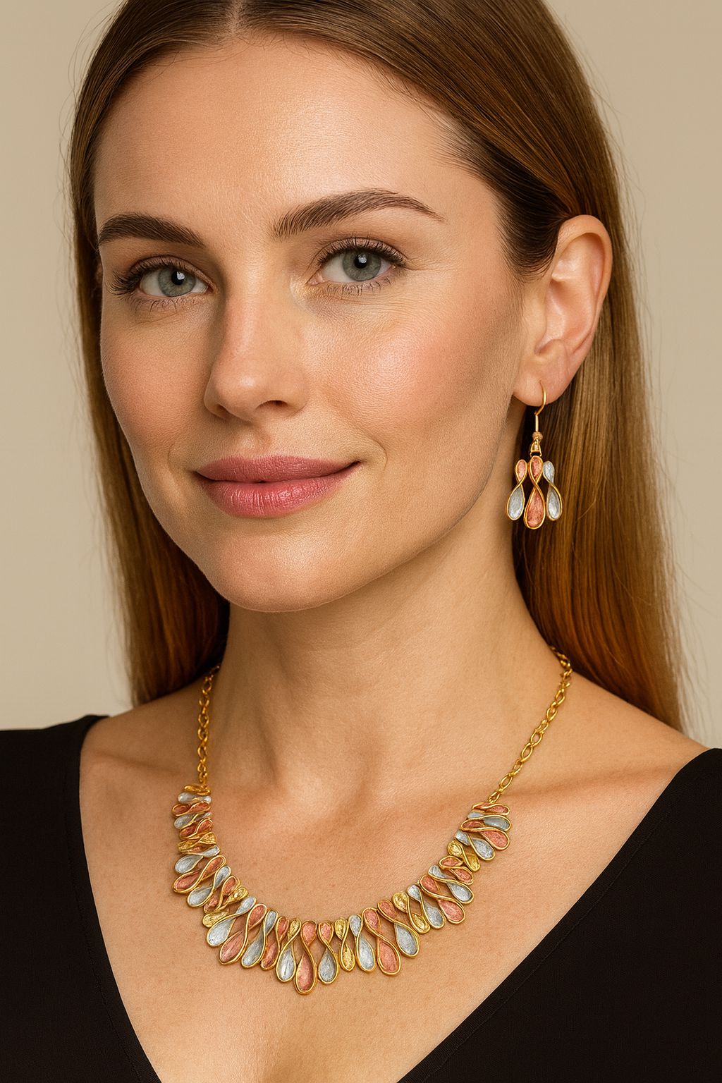 Hand-painted alloy jewelry set with artistic waterdrop design