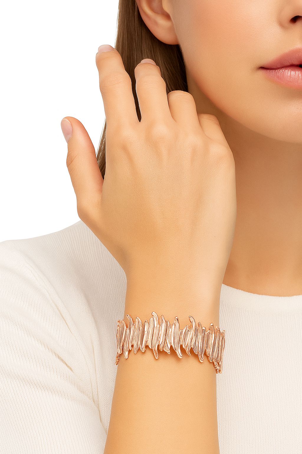 stylish wave design KC gold plated bracelet on wrist