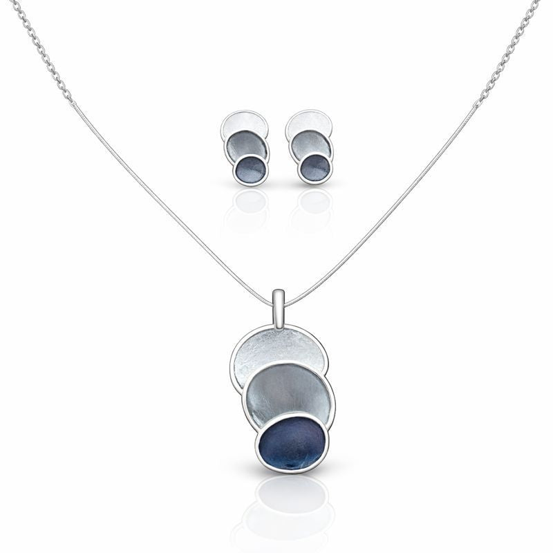Layered circle enamel necklace and stud earrings with KC gold plating