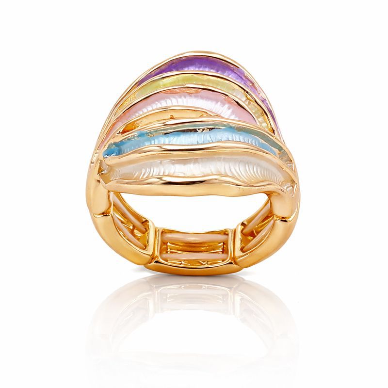 Layered enamel band ring with multicolor hand painted finish in KC gold