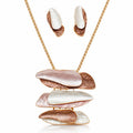 Layered enamel leaf necklace and earrings set in KC gold plated alloy