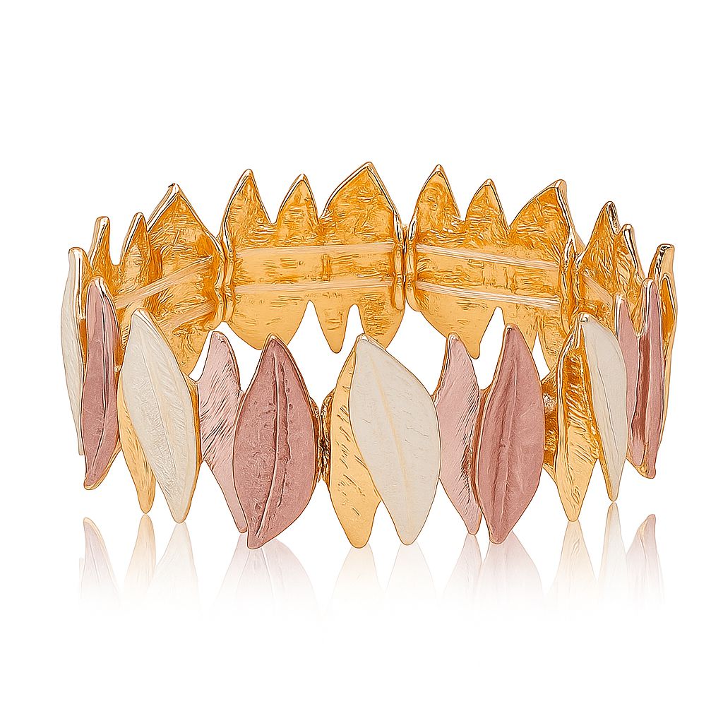 Detail view of pastel enamel leaf design bangle for women