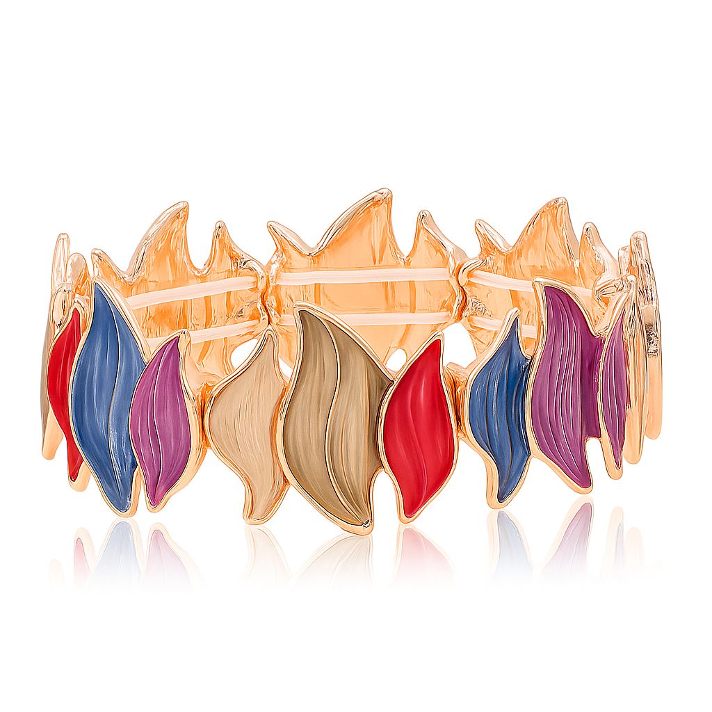 women’s gold leaf bangle with multicolor enamel details