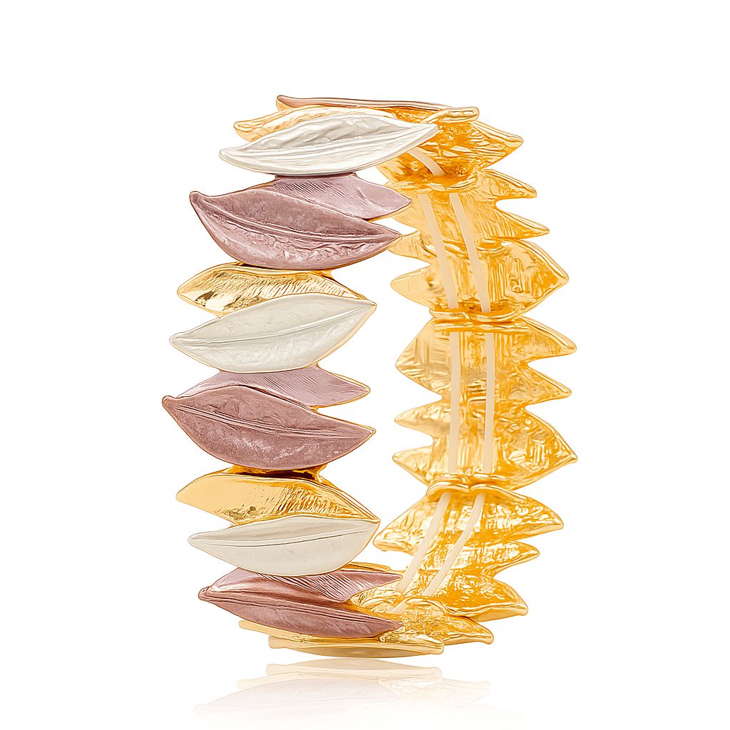 Hand-painted leaf enamel bracelet in gold, front view