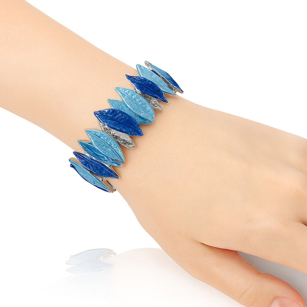 Hand-painted blue leaf enamel bracelet