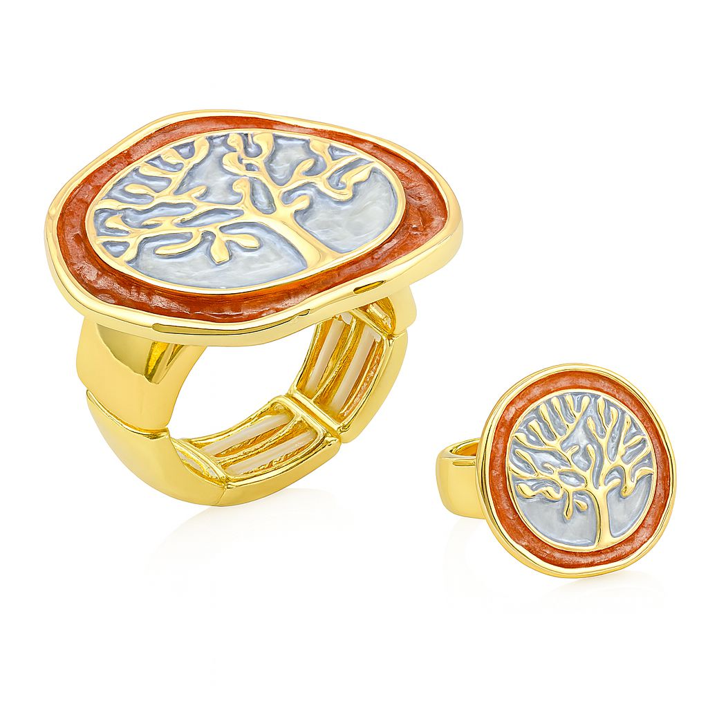 KC gold plated life tree ring with hand-painted enamel front view