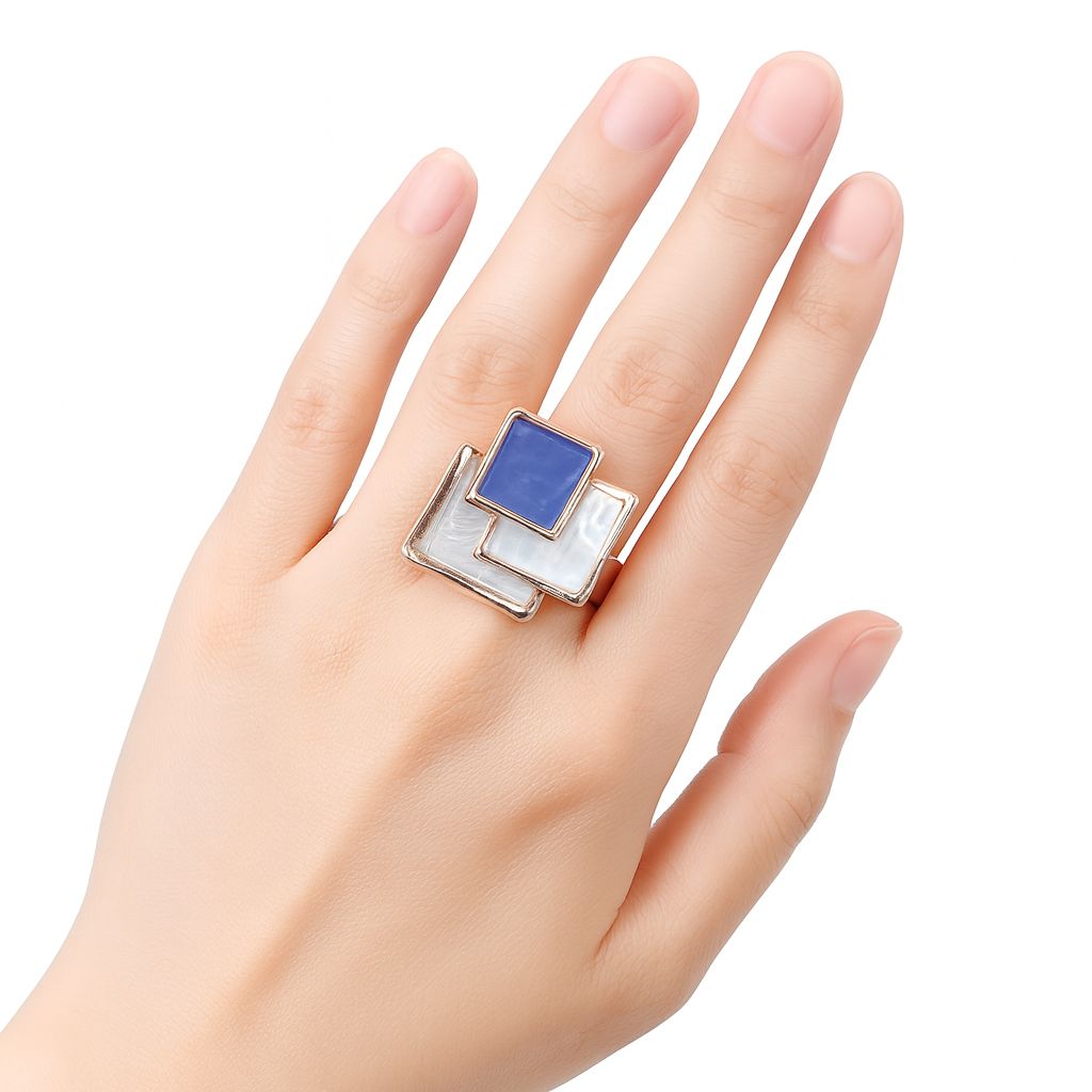 Luxury enamel flower ring worn by model
