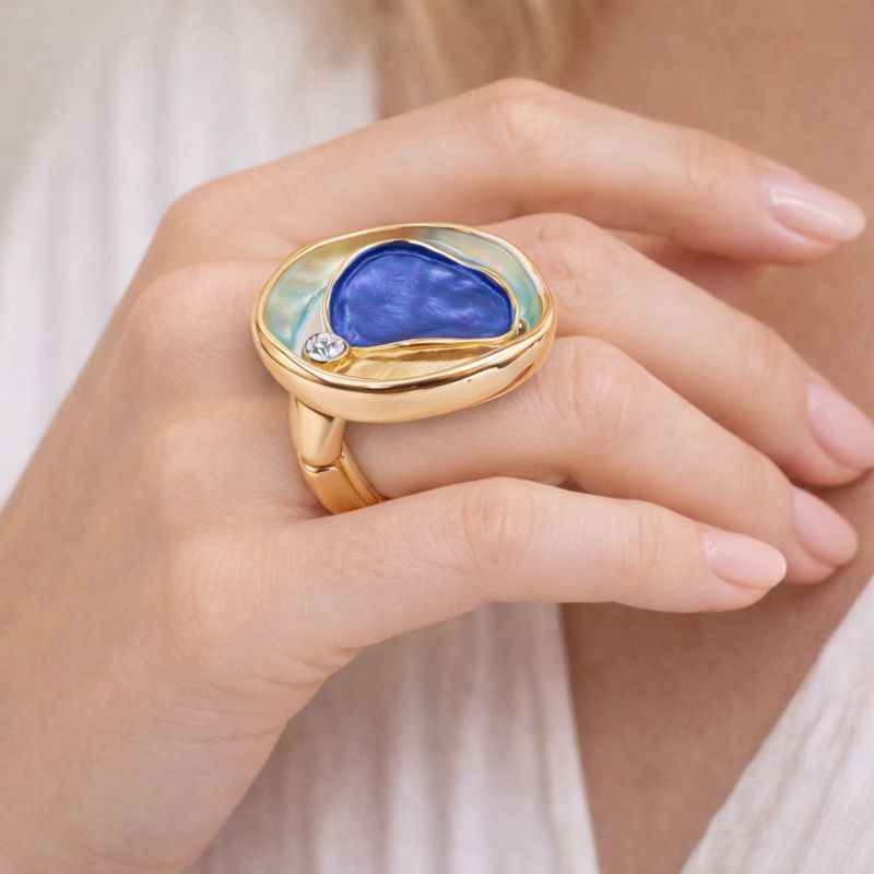 Luxury hand-painted enamel ring worn on hand for women