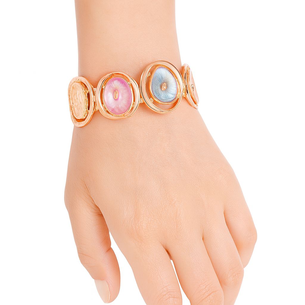 Model wearing colorful boho enamel bracelet for women