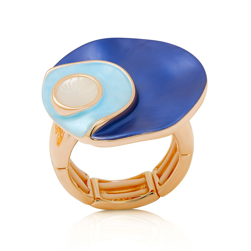 Modern abstract enamel statement ring in KC gold plated alloy with hand painted finish