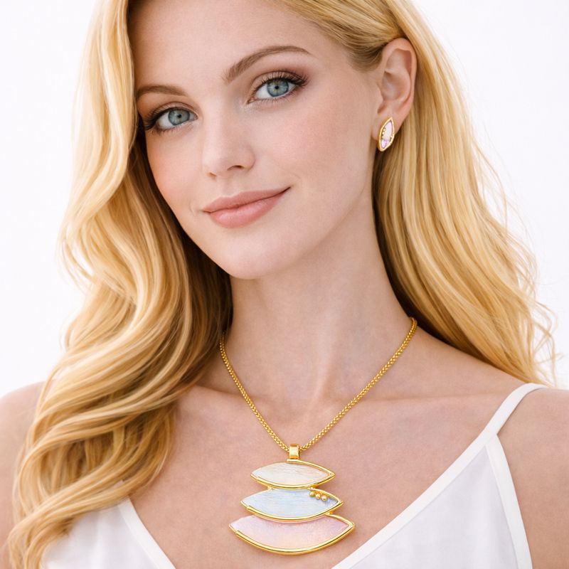 Modern enamel gold necklace jewelry set for women